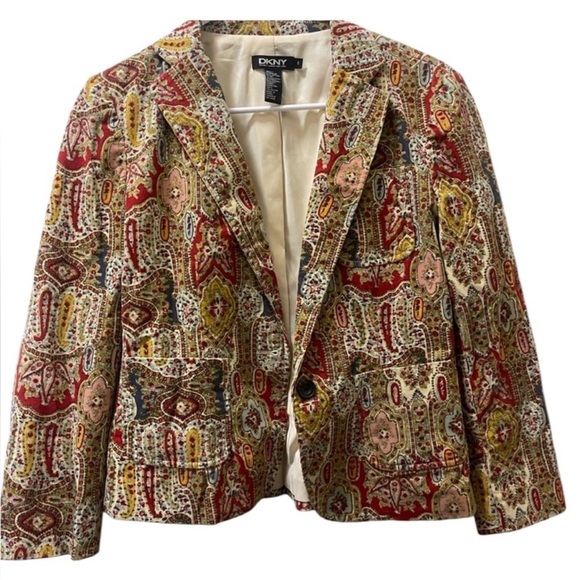 DKNY Women's Red and Cream Patterned Blazer - Picture 4 of 6